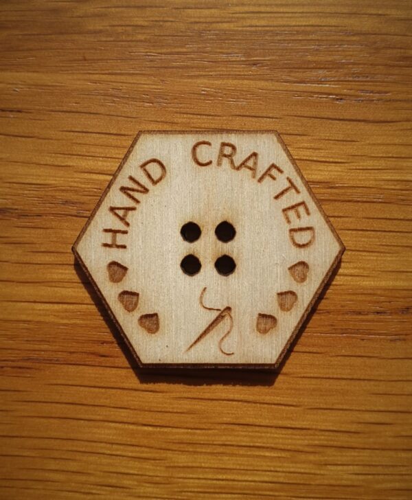 Hexagonal Wooden Button Hand Crafted Needle