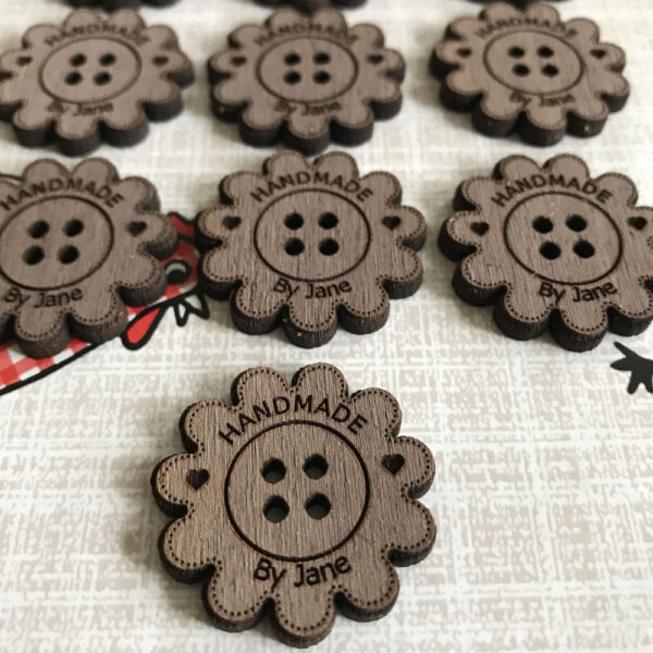 Personalised Walnut Flower Button