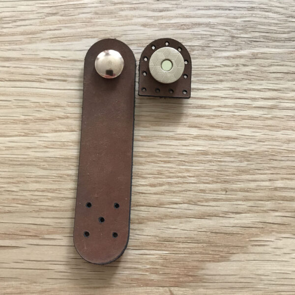 Brown Leather Fastener With Gold Magnetic Snap